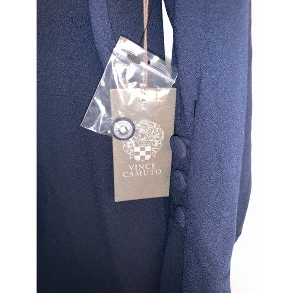New Vince Camuto Dress Womens 12 Navy Buttoned Cowl Neck Flare Cuff Long Sleeve - Picture 7 of 11